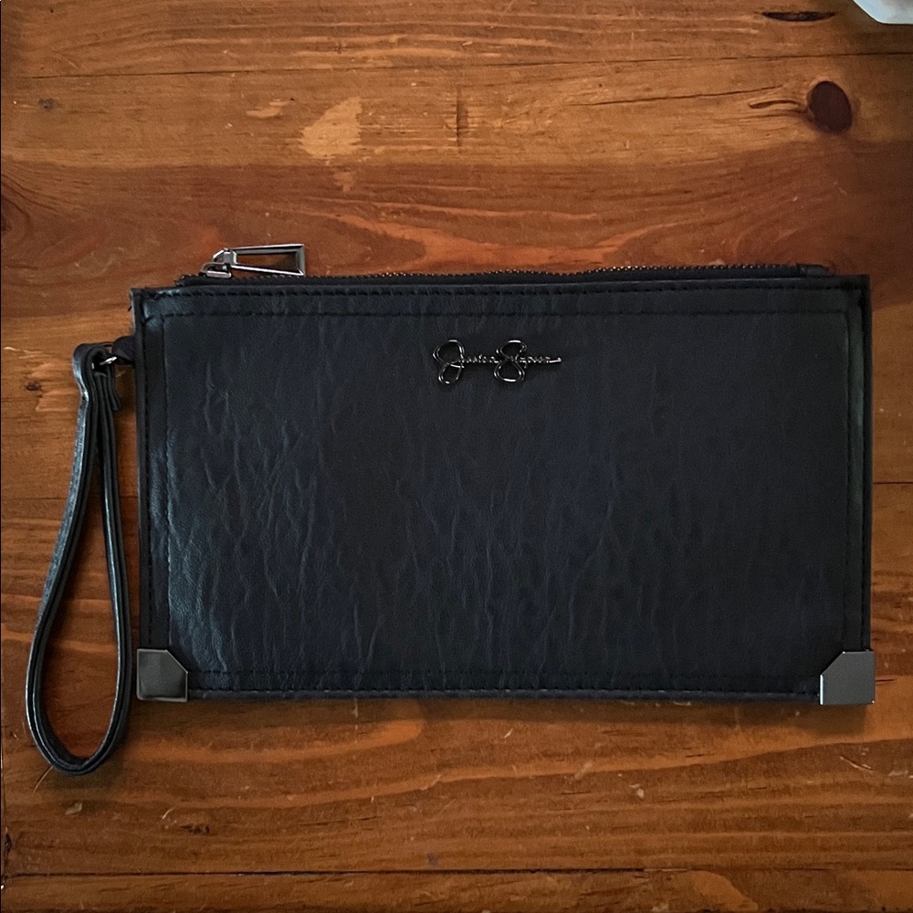 Jessica Simpson Black Wristlet with Silver Accents